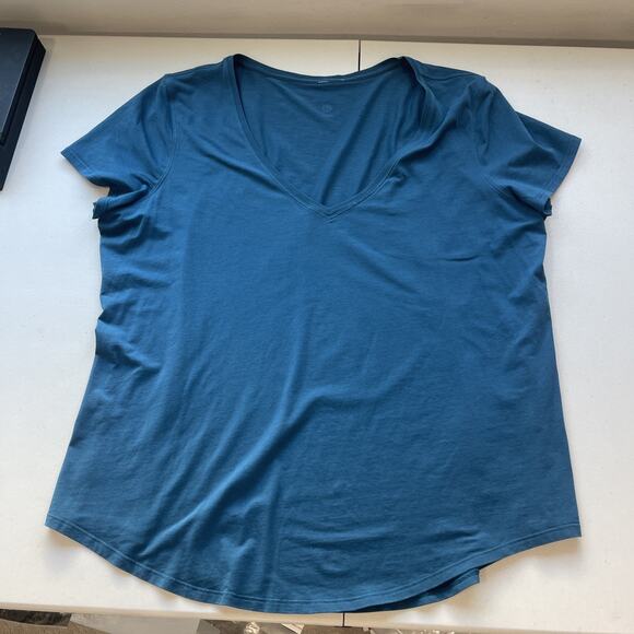 Lululemon Women Sz 12 Teal Green Love Tee T Short Sleeve Shirt V Neck Cotton - Picture 1 of 7